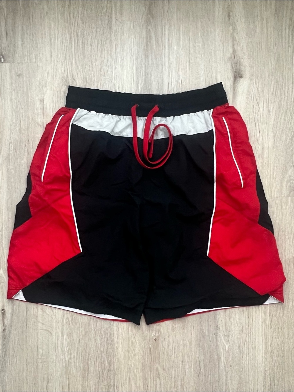 Vintage Nike Swim Trunks Mens Large Black Red Basketball Shorts Retro Y2K 90s